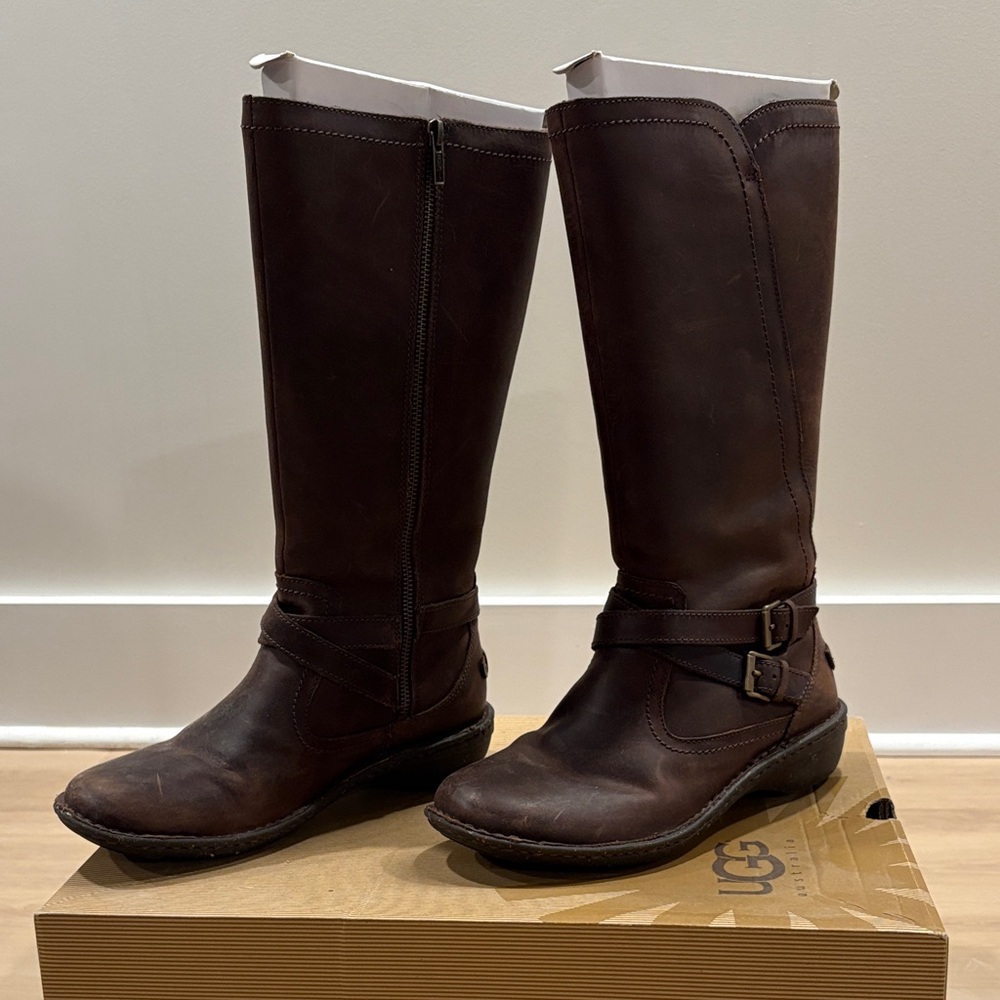 UGG Chocolate Brown Leather Knee-High Boots - Picture 2 of 8